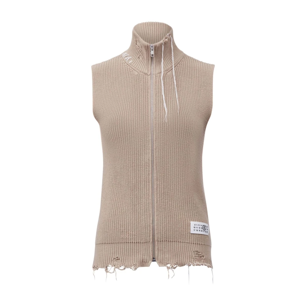 MM6 Maison Margiela Beige Gebreid Vest met Distressed Effect Beige Dames