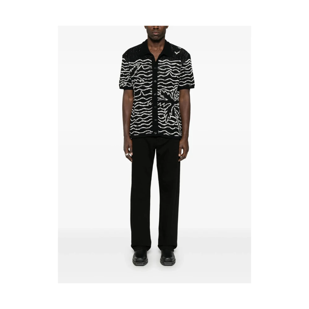 Laneus Zwarte Pailletten Versierde Voorknoop Shirt Black Heren