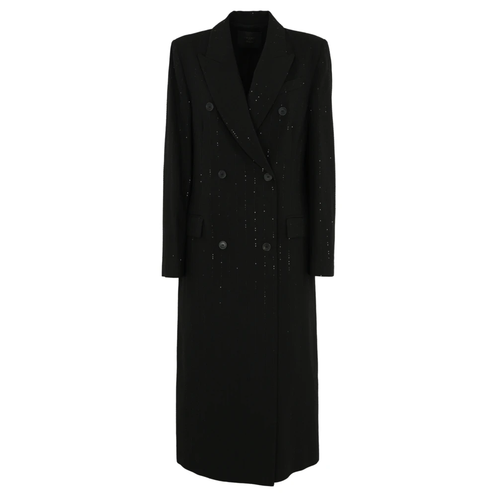 Twinset Zwarte paillettenjas met dubbele rij knopen Black Dames