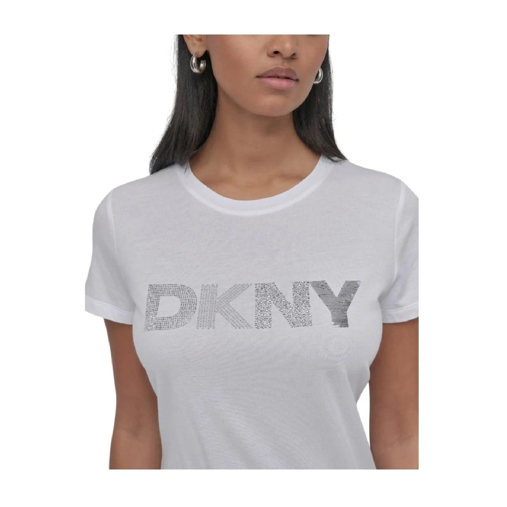 DKNY Gemengd versierd T-shirt White Dames