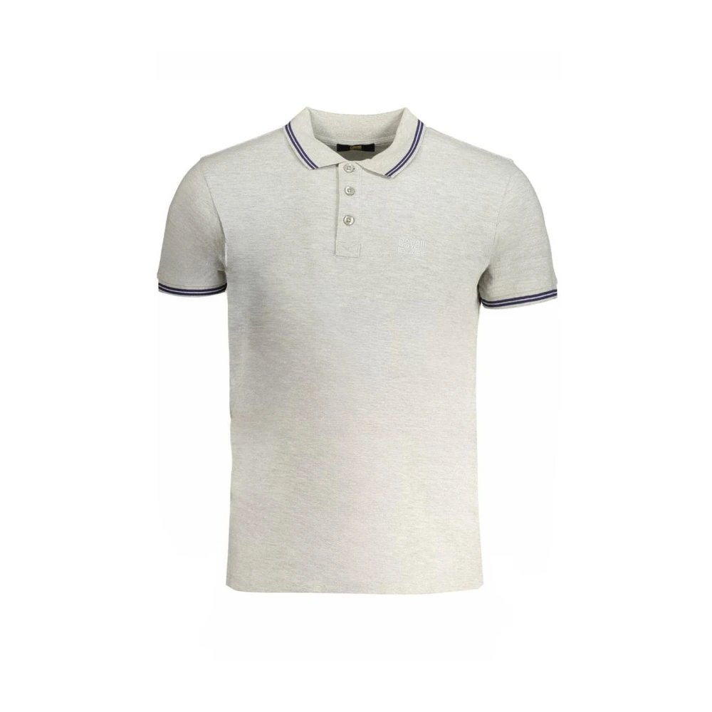 Cavalli Class Men's Gray Cotton Polo Shirt With Embroidery