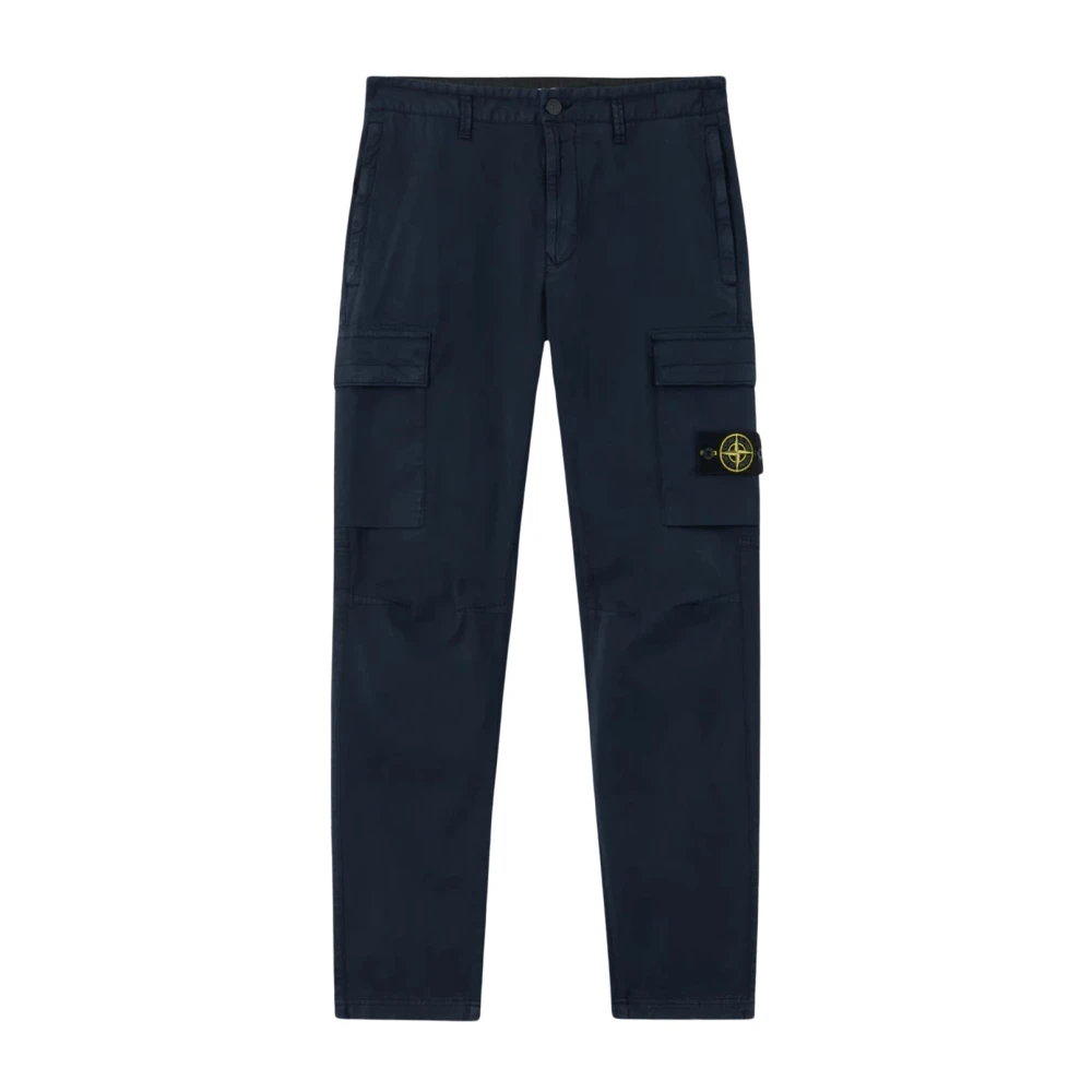 Stone Island Blue Straight Trousers, Male, W31, Stretch Cotton Twill Trousers