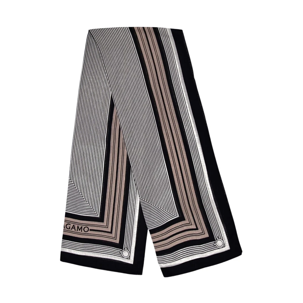 Ferragamo Women's Multicolor Winter Scarves, One Size, Geometric Print Wool Scarf Beige