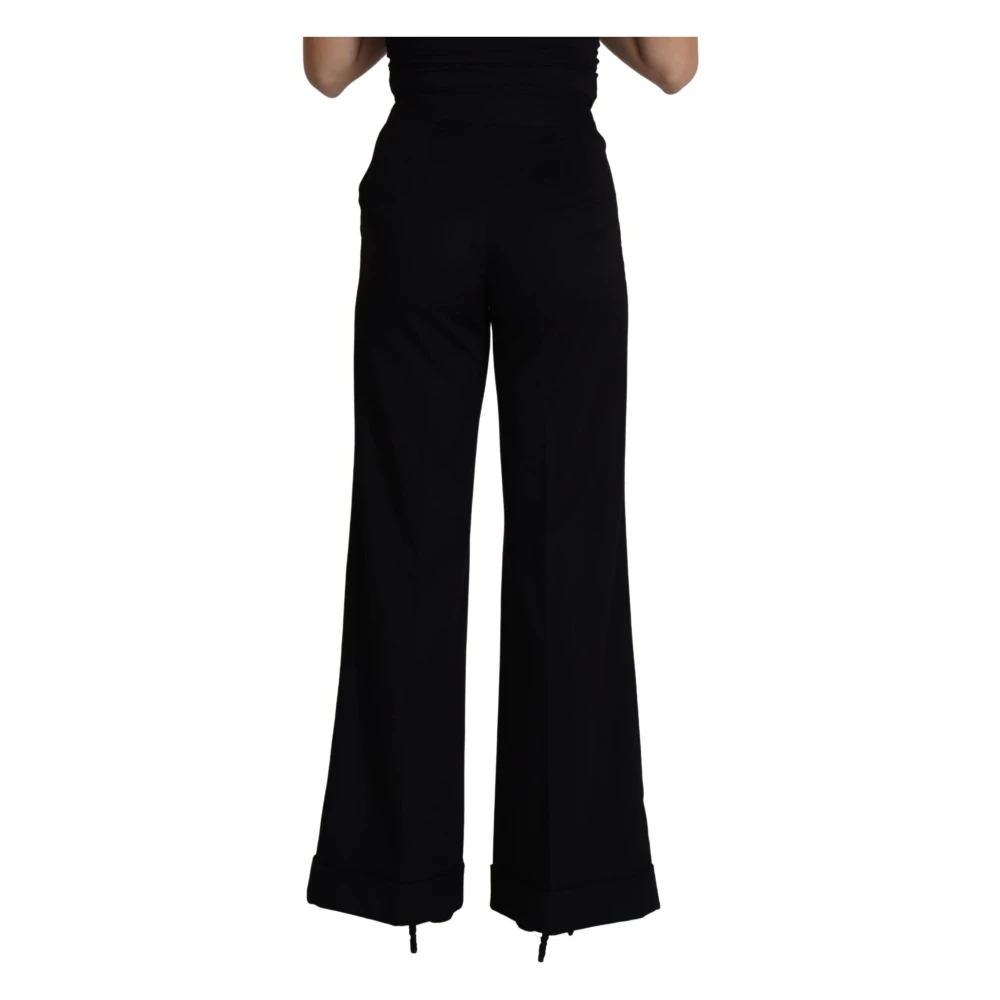 Dolce & Gabbana Elegante Cashmere Wijde Pijp Broek Black Dames