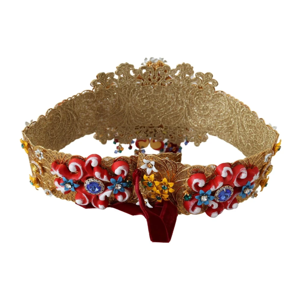 Dolce & Gabbana Bloemen Kristal Taille Riem Goud Multicolor Dames