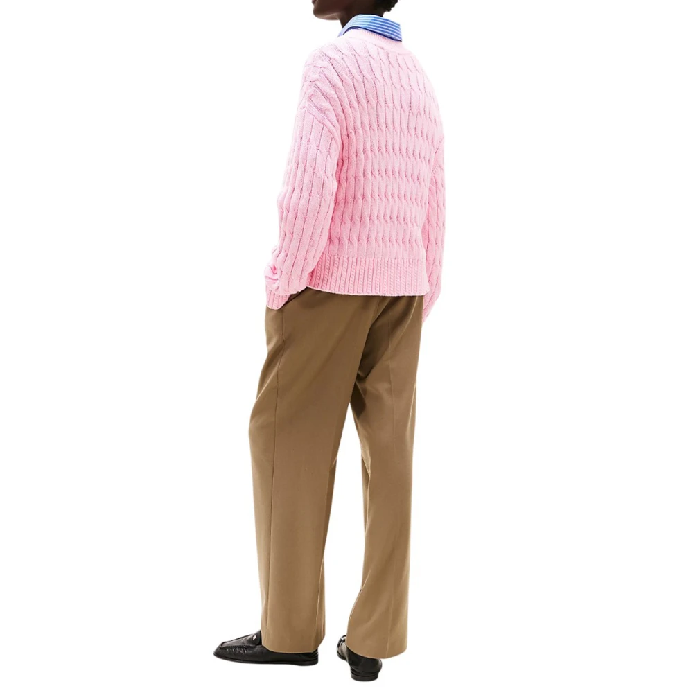 Tommy Hilfiger Klassieke Katoenen Gebreide Trui Pink Dames