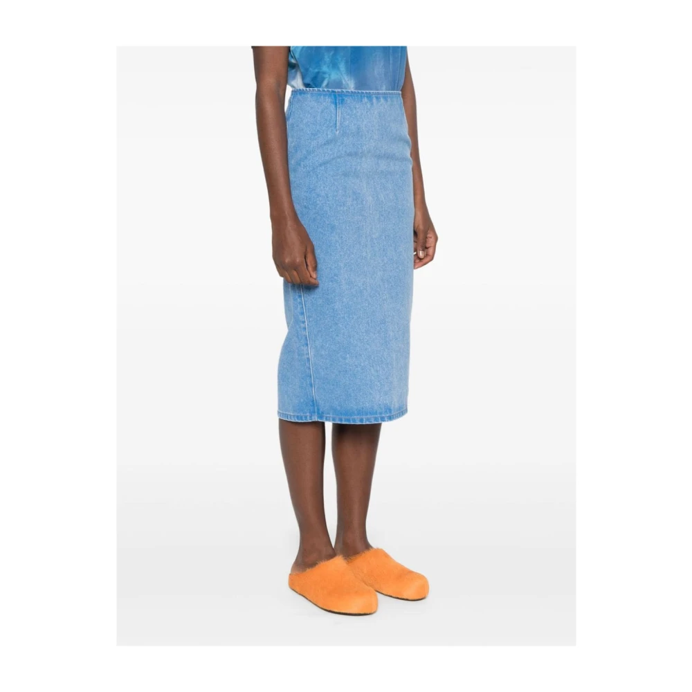 Marni Blauwe Denim Pencil Rok met Logopatch Blue Dames