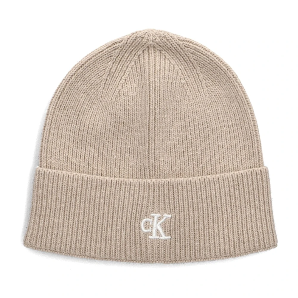 Calvin Klein Archief Logo Beanie in Beige Dames