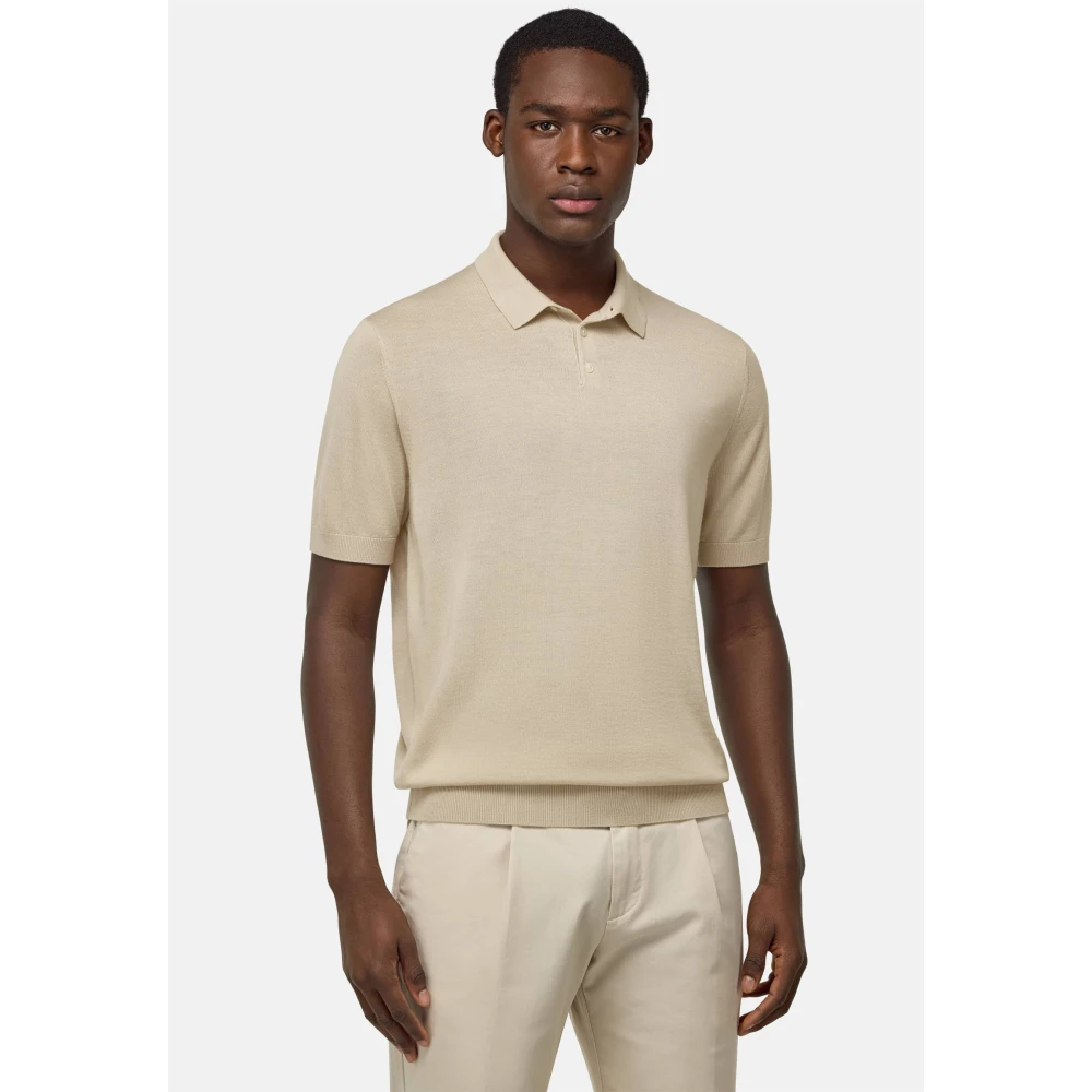 Boggi Milano Gebreide Merino wollen poloshirt Beige Heren