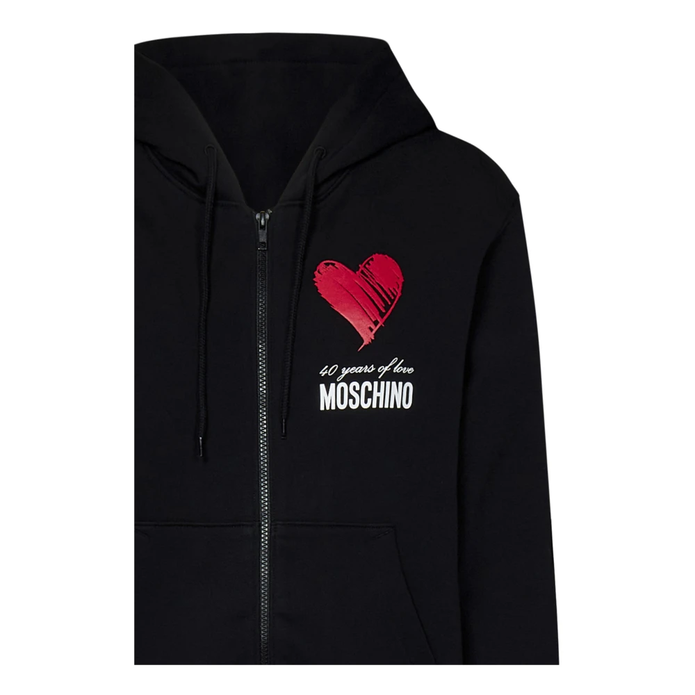 Moschino Zwarte zip-up hoodie met hartprint Black Dames