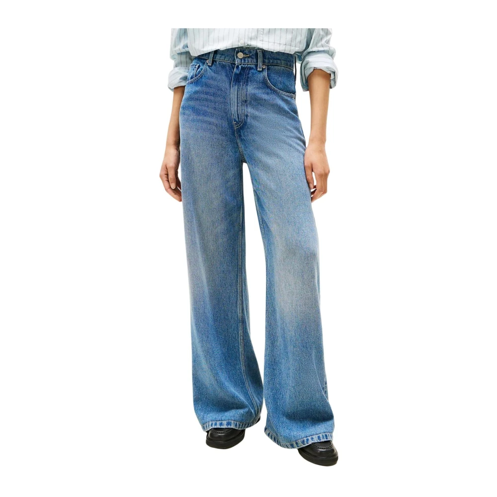 Tommy Hilfiger Women's Blue Wide Jeans, W27 L32, High-Rise Straight-Leg Jeans