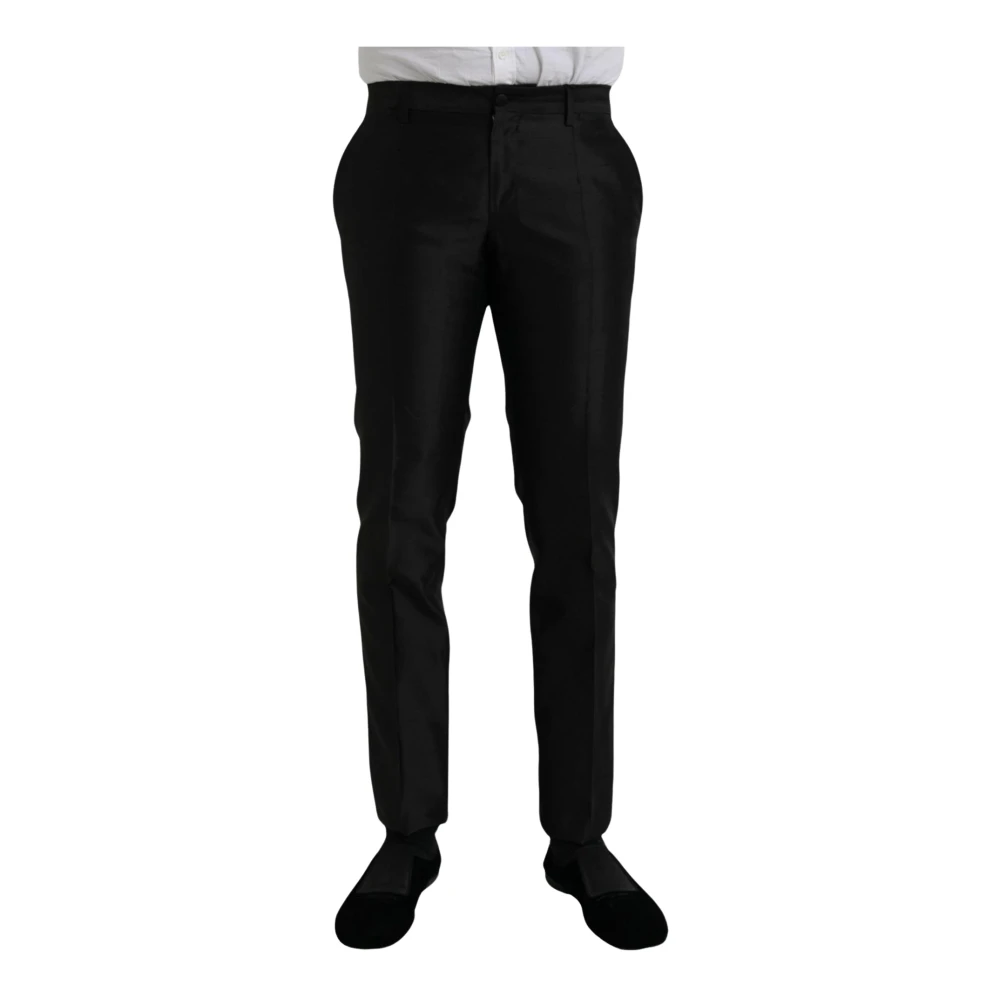 Dolce & Gabbana Zwarte Zijden Slim-Fit Pantalons Black Heren