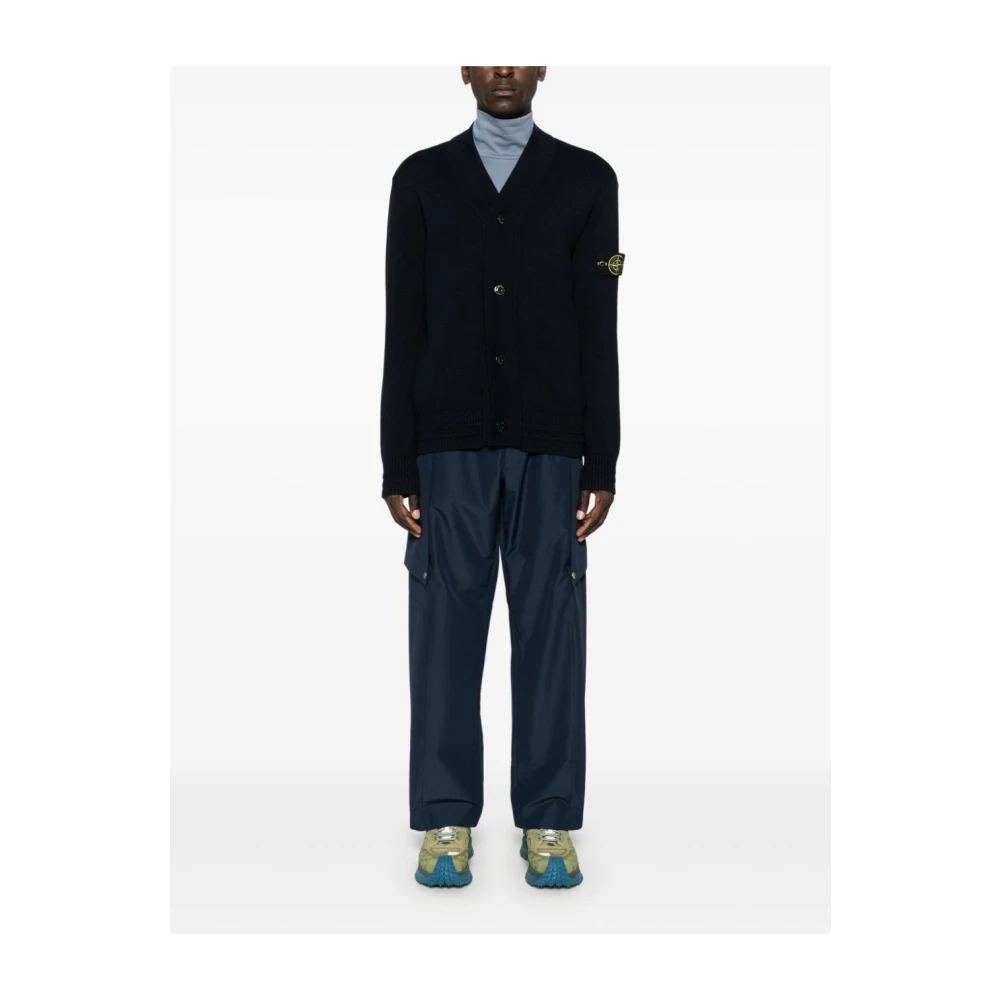 Stone Island Blauwe Gebreide V-Hals Trui Blue Heren