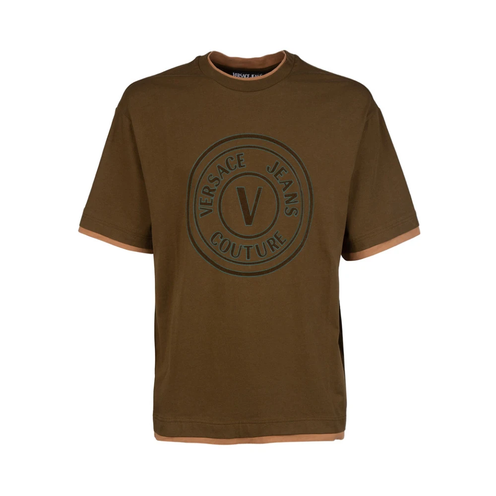 Versace Jeans Couture Långärmad Rundhalsad T-Shirt med Dekorativt Tryck Green, Herr