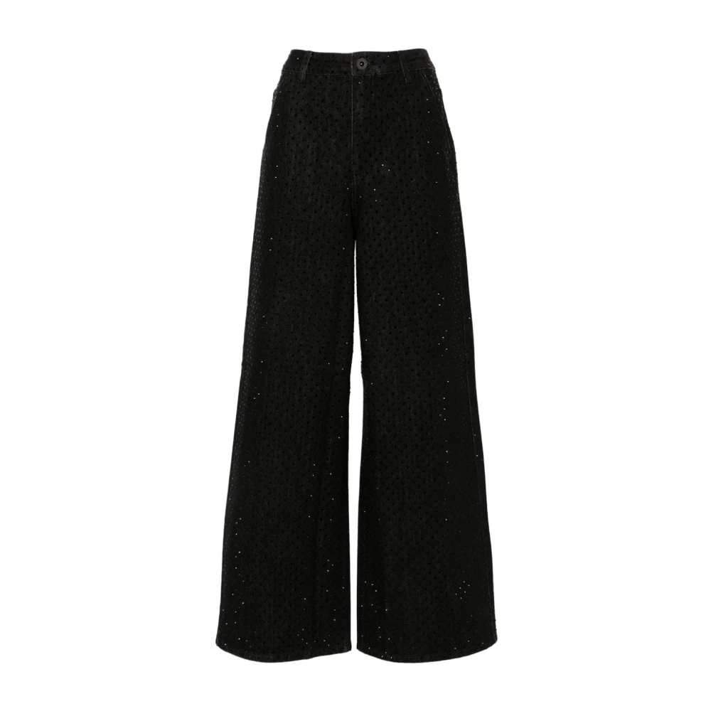 Self Portrait Zwarte Wide Leg Jeans met Strass Black Dames