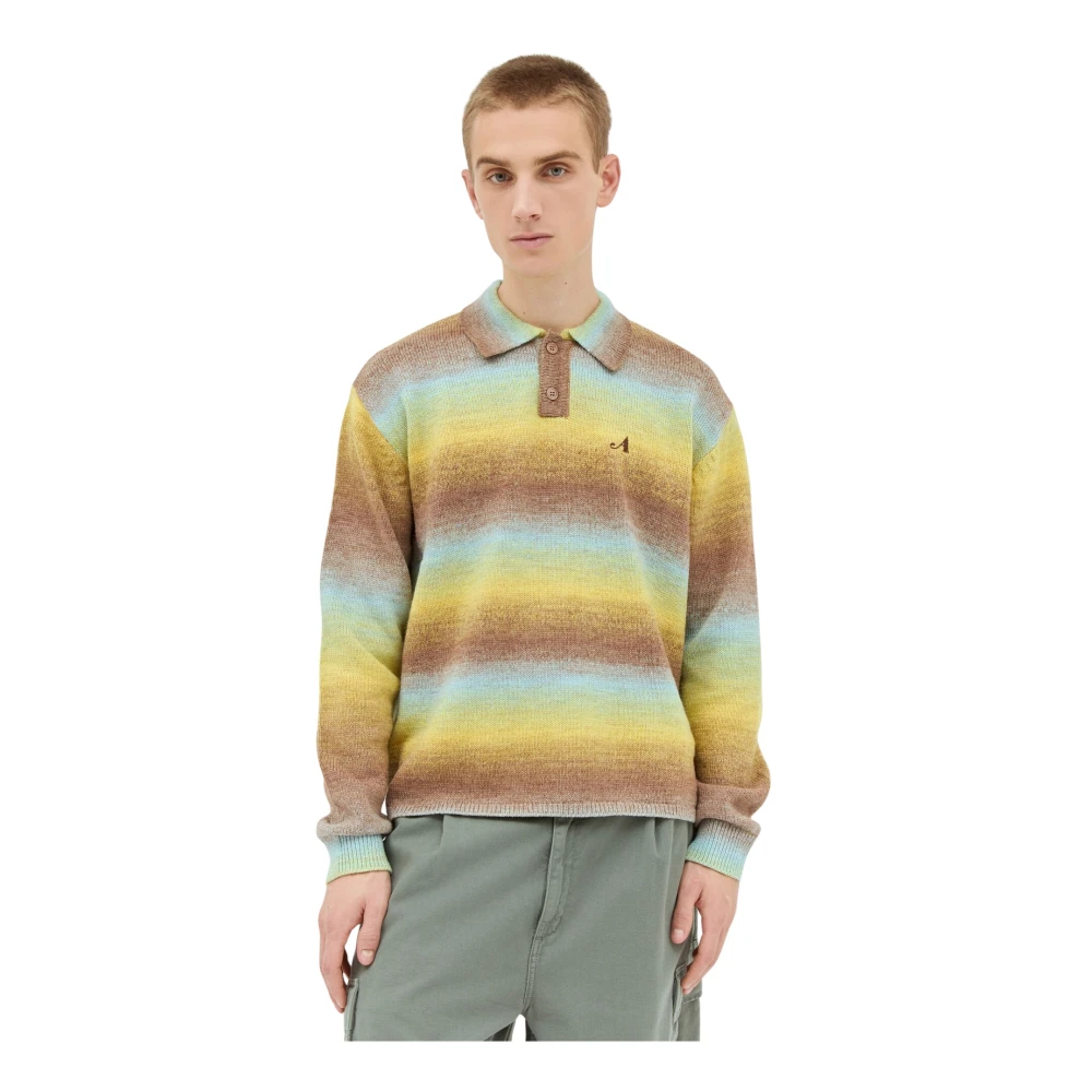 Awake NY Ombre Polo Sweater Wolmix Gebreid Yellow Heren
