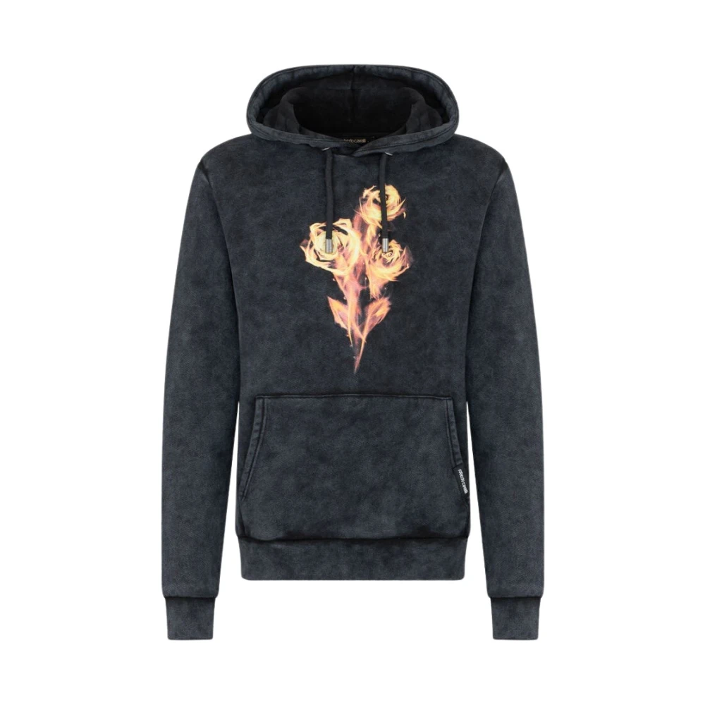 Roberto Cavalli Men's Black Sweatshirt With Printed Roses - Hoodies - L - Sweatshirts & Hoodies