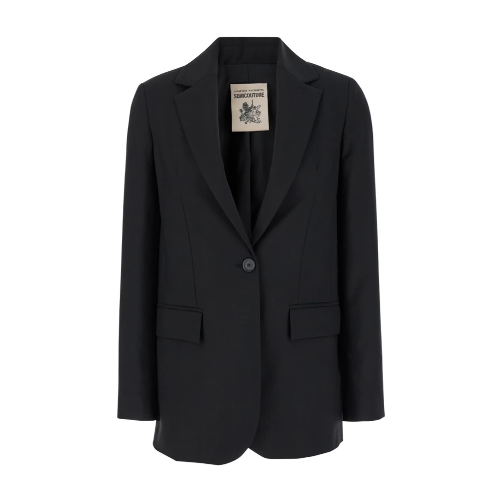 Semicouture Zwarte Single-Breasted Jas met Zakken Black Dames