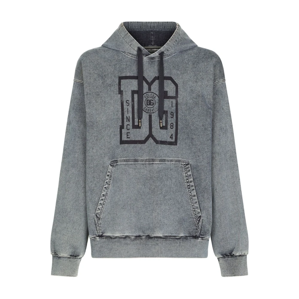 Dolce & Gabbana Denim Logo Hoodie Gray, Herr