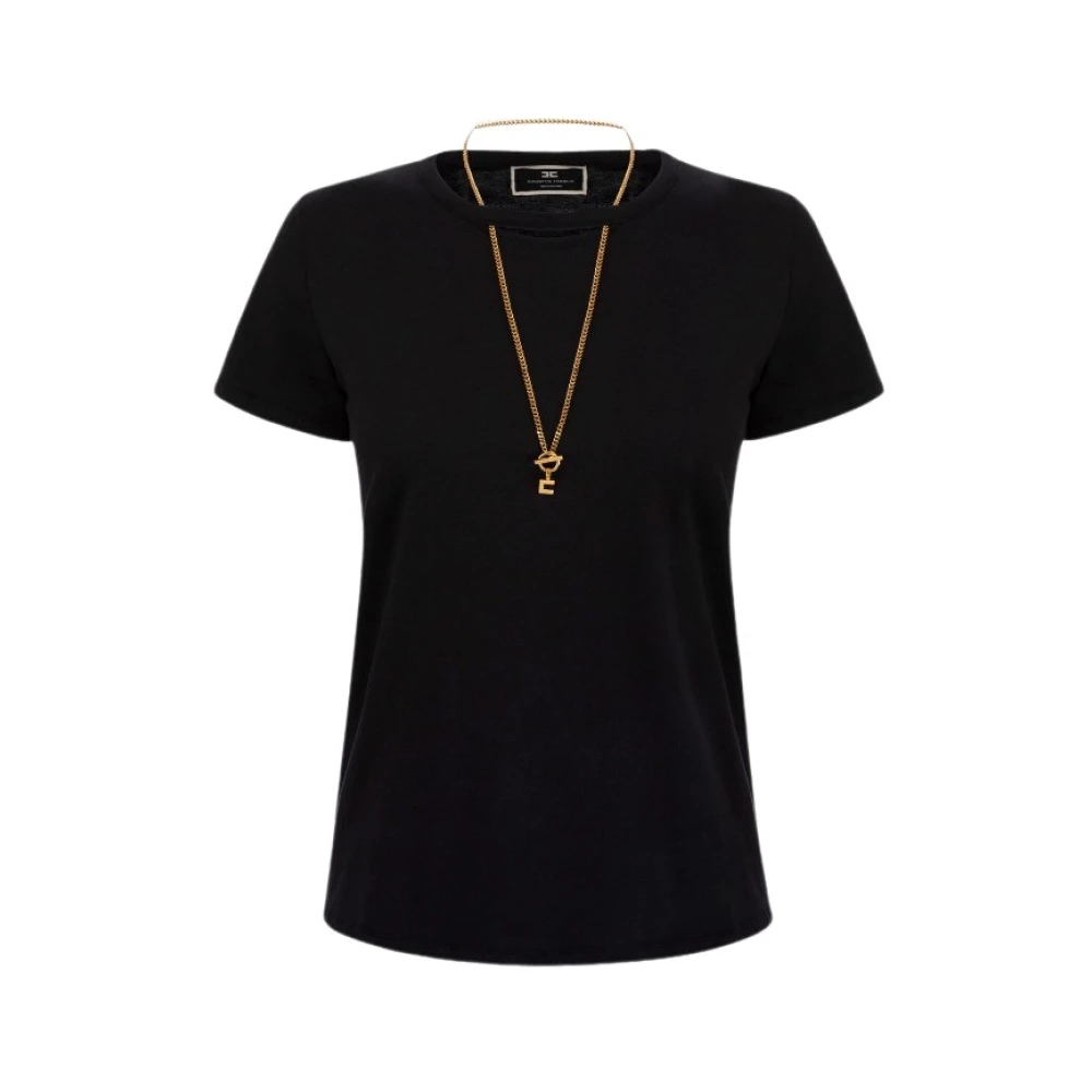 Elisabetta Franchi Jersey T-Shirt met Uitsnijding en Ketting Black Dames
