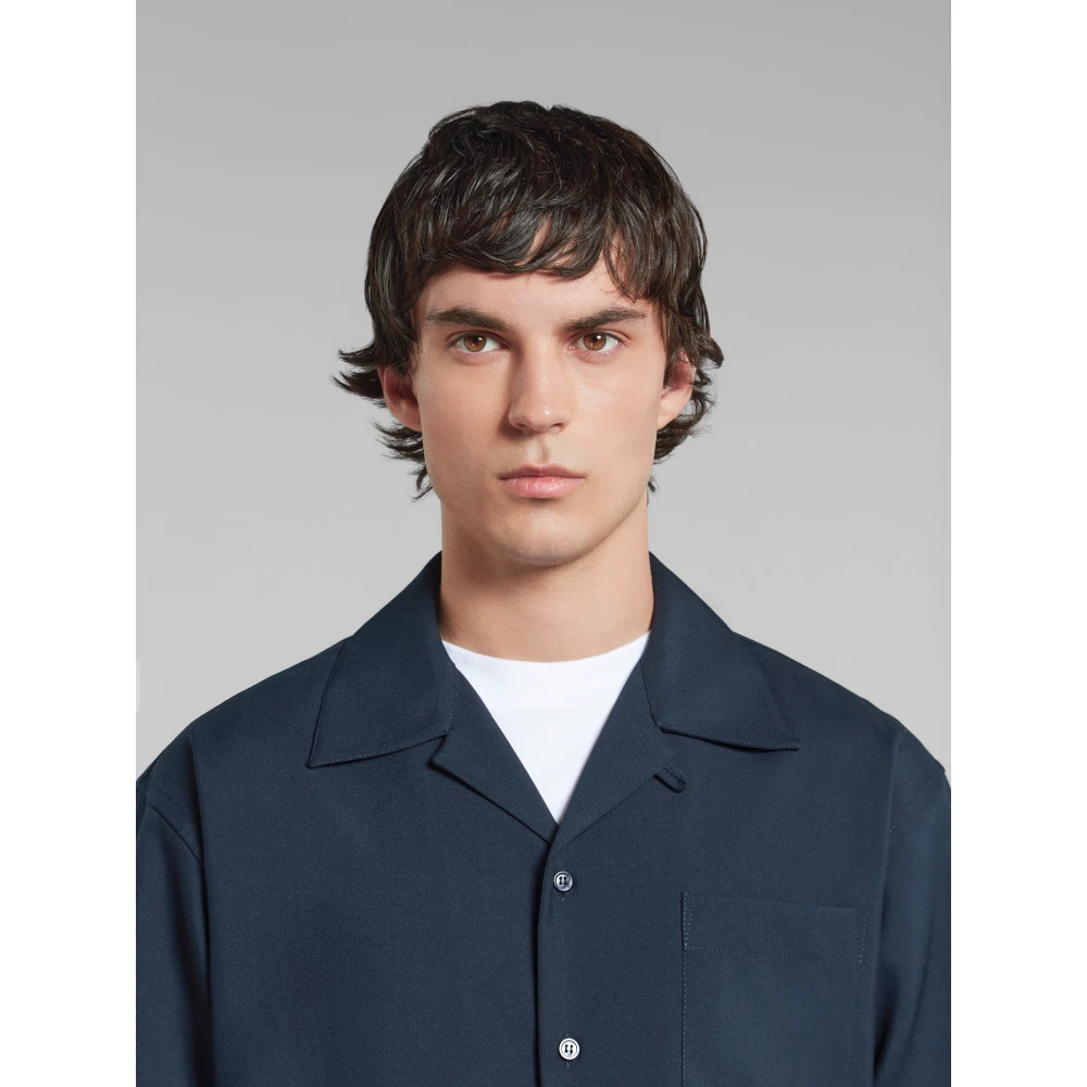 Marni Tropical wool bowling shirt Blue Heren