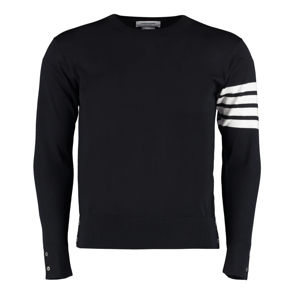 Thom Browne Men's Blue Round-Neck Knitwear, S, Classic Merino Crew Knit