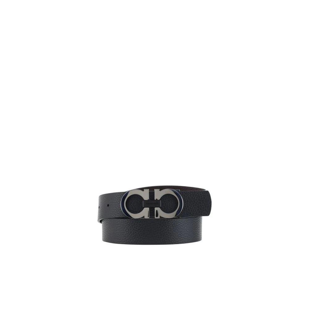 Ferragamo Men's Black Belts, 100 Cm, Reversible Leather Belt With Gancio Buckle