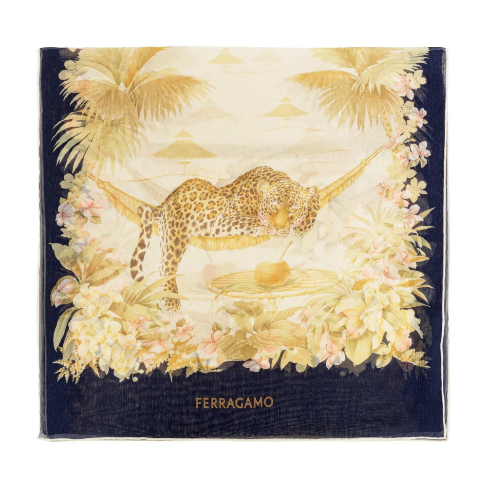 Ferragamo Donna Blu Sciarpa In Seta Stampa Jungle - Immagine 2