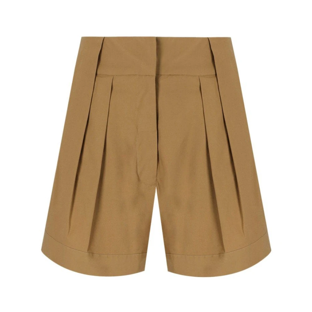 Federica Tosi Women's Brown Khaki Cotton Blend Classic Shorts - Casual Shorts - L - Shorts