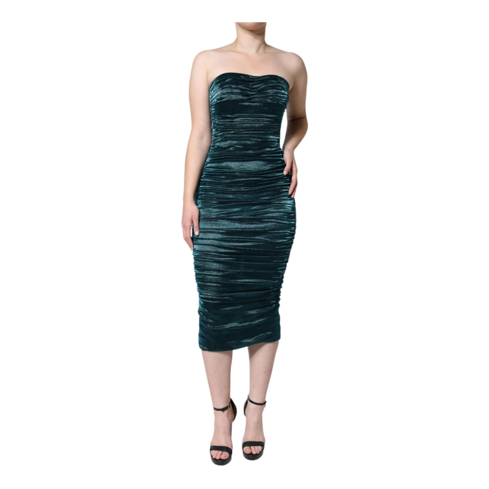 Dolce & Gabbana Women's Green Midi Dresses, 3XS, Silk Satin Strapless Dress
