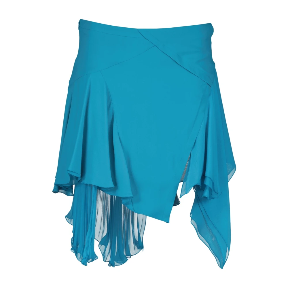 Versace Women's Blue Short Skirts, 2XS, Silk Asymmetric Pleated Skirt