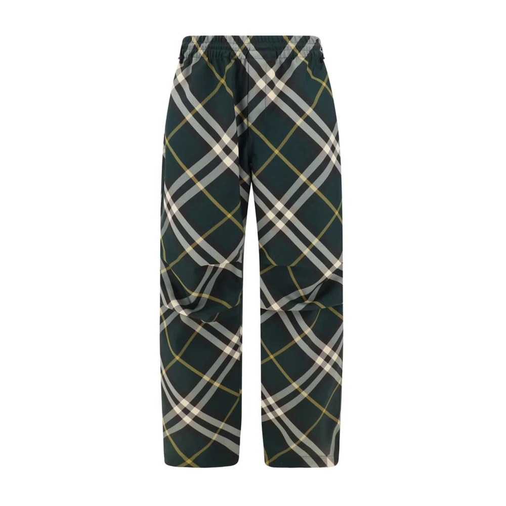 Burberry Men's Green Check Pattern Drawstring Trousers With Zippered Pockets - Straight Trousers - S - Trousers
