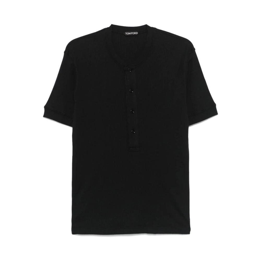 Tom Ford Zwarte Henley Neck T-shirt met Logo Black Heren