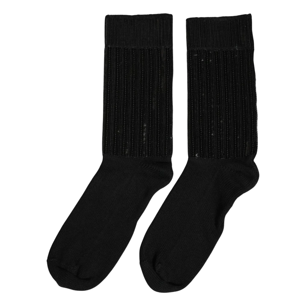 Dolce & Gabbana , Socks, Female, Black, One Size, Black Sequin Cotton Knit Mid Calf Accessory Socks
