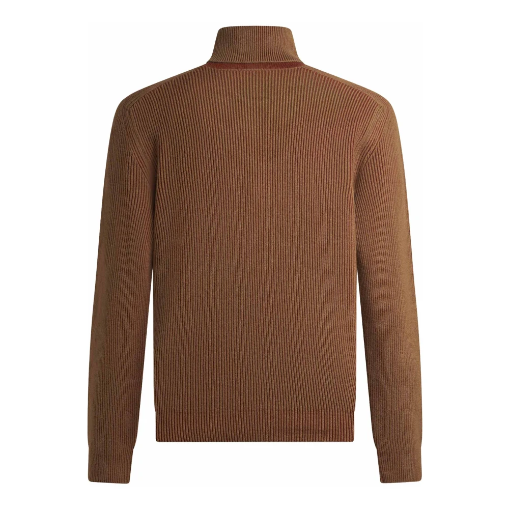 ETRO Bruine Kasjmiertrui Geribbelde Coltrui Brown Heren