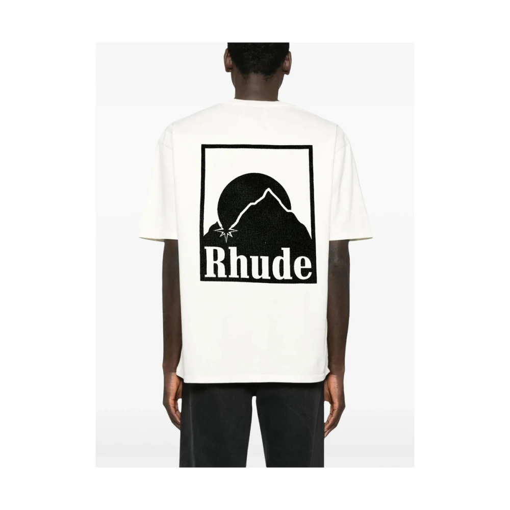 Rhude Wit Logo Print Crew Neck T-shirt White Heren