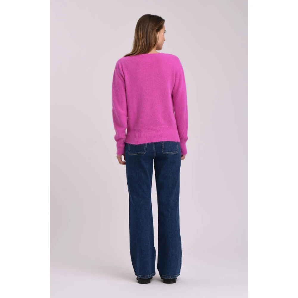 La Fée Maraboutée Angora V-hals trui boxy stijl Pink Dames