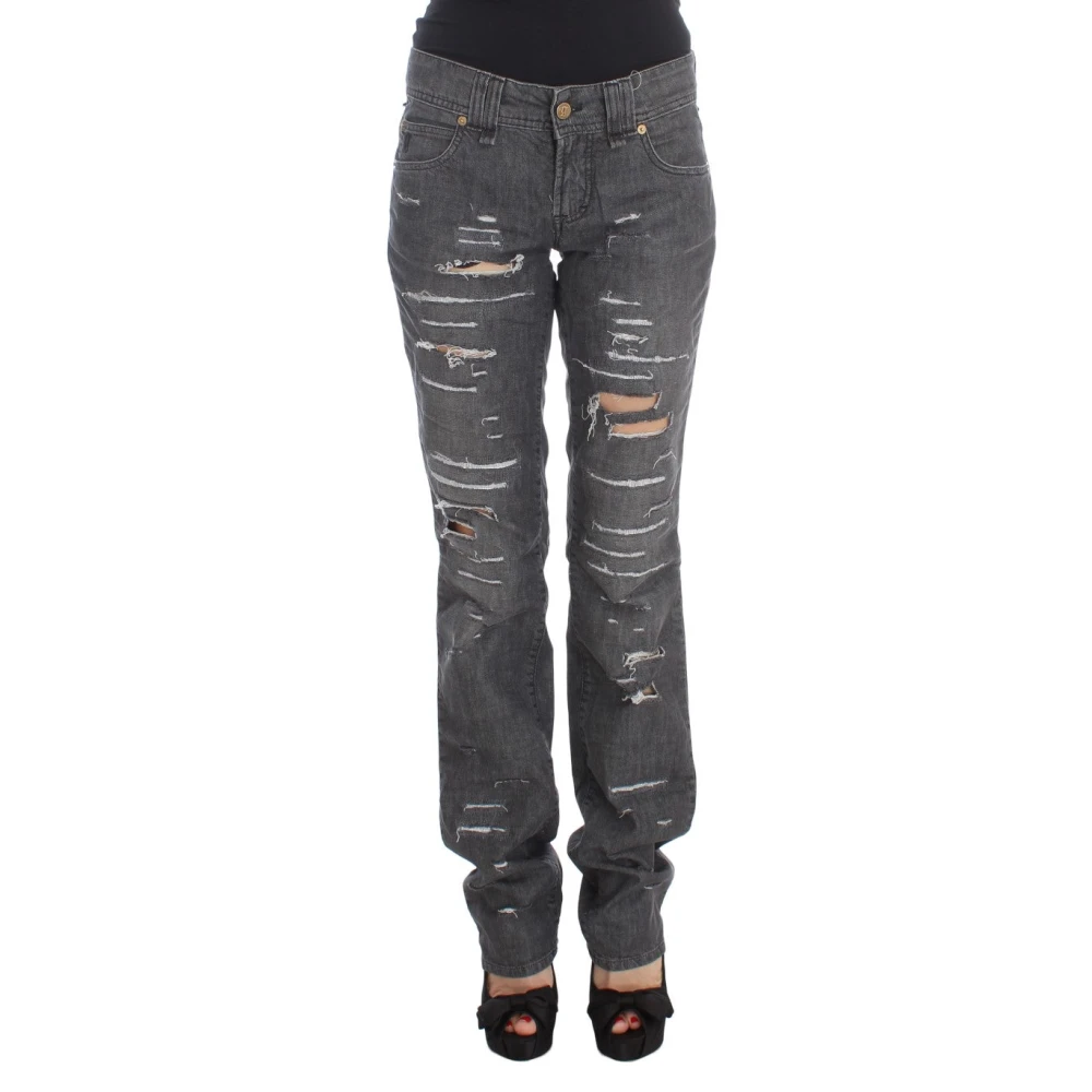John Galliano Women's Gray Distressed Ripped Jeans