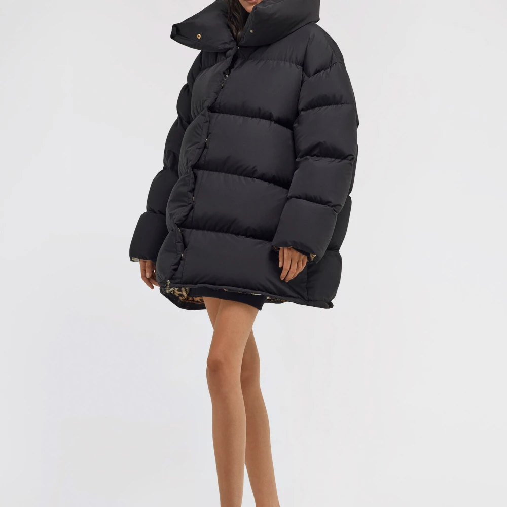 Roberto Cavalli Gewatteerde Pufferjas met hoge kraag Black Dames