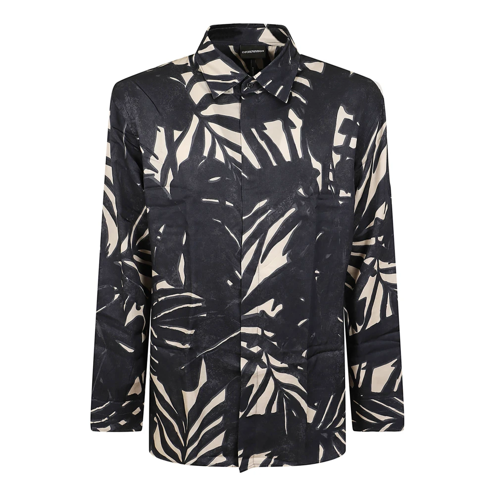 Emporio Armani Mannelijk Multicolor Overhemden Heren, Veelkleurig, M, Comfort-Fit Fluid Viscose Shirt Met All-Over Print