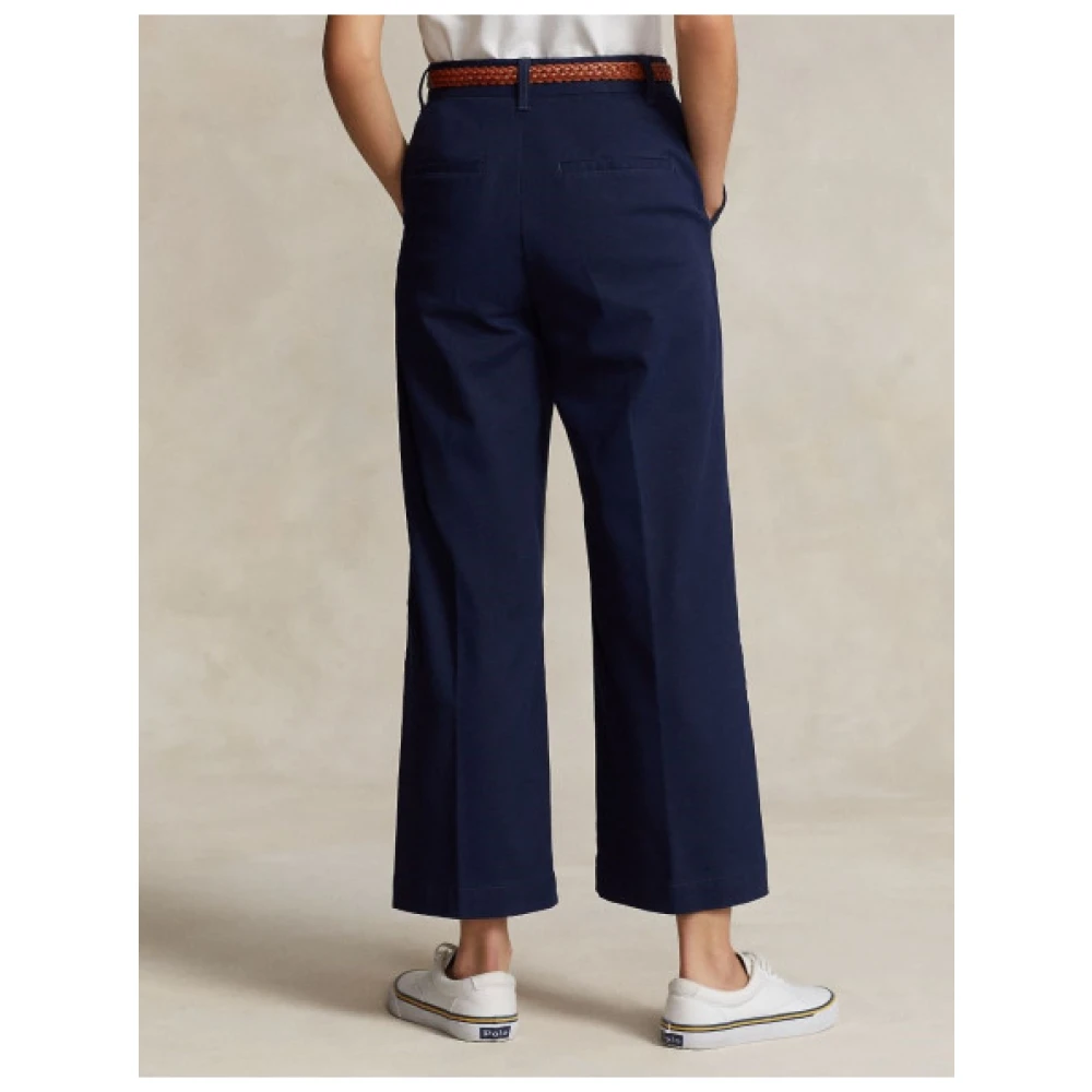 Polo Ralph Lauren Flare Chino Broek in Katoen Serge Blue Dames