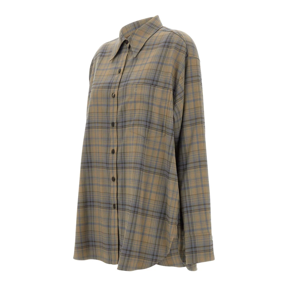 LOW Classic Geruit Patroon Oversized Shirt Beige Dames