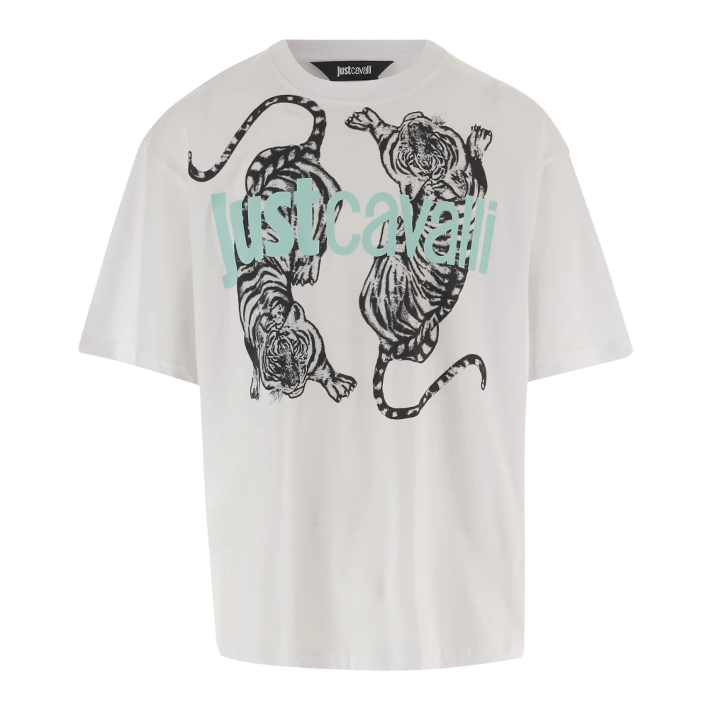 Just Cavalli Men's White T-Shirts, L, Cotton T-Shirt With Print