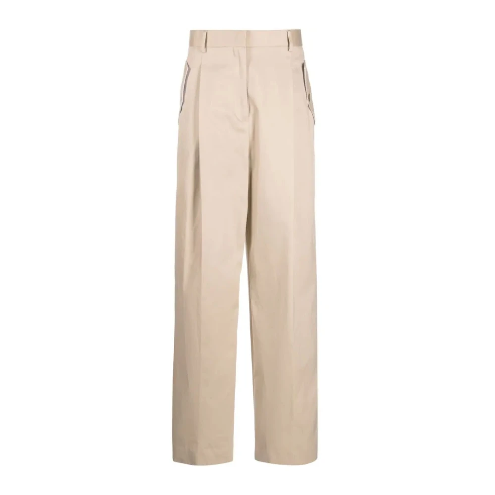 Lanvin Women's Beige Wide Trousers, Xs, Wide Leg High Waist Trousers