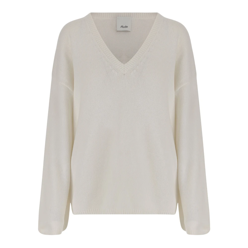Allude Katoenen Kasjmier V-hals gebreide trui White Dames