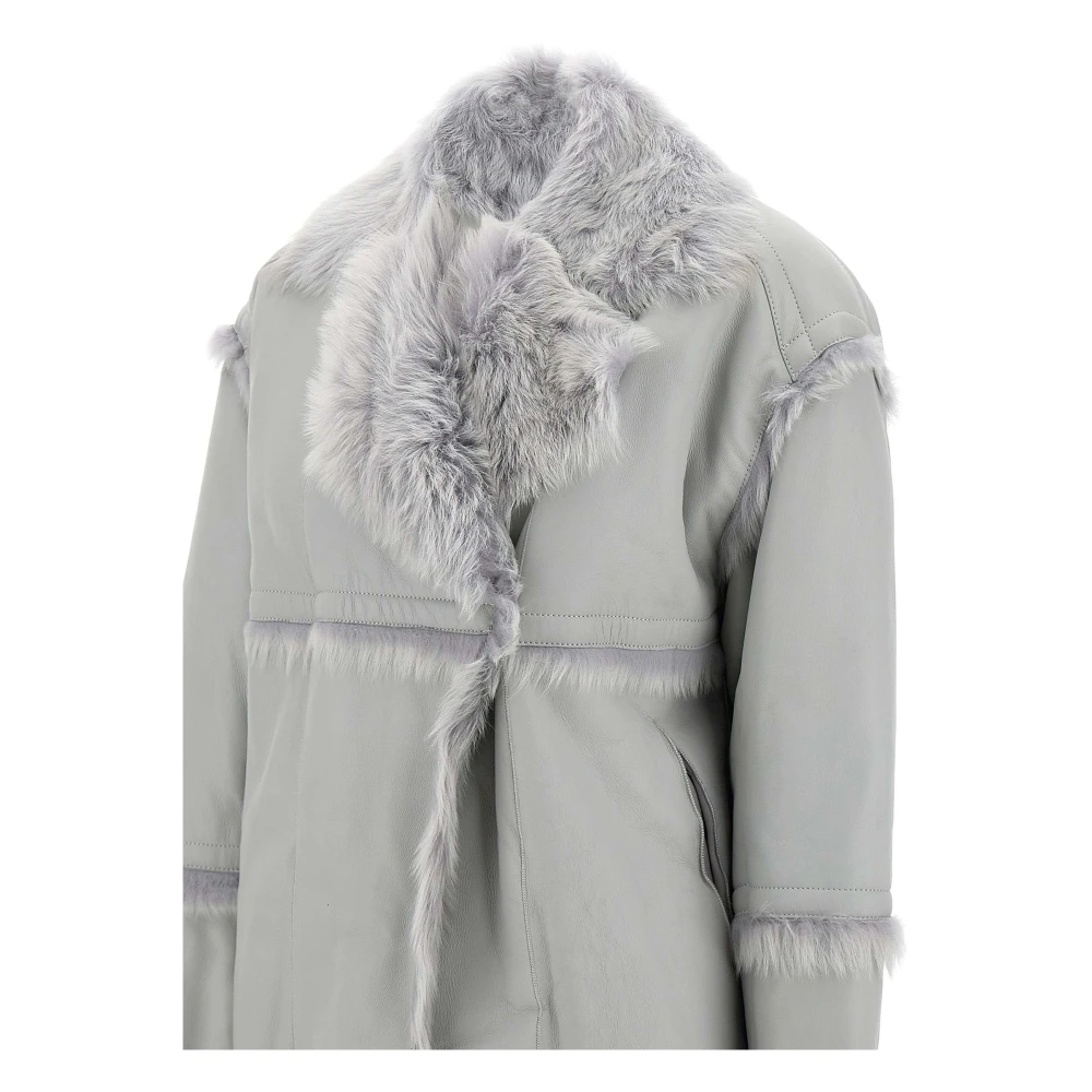 IRO Omkeerbare Shearling Leren Jas Grijs Gray Dames