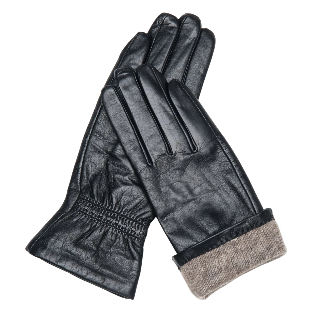 Estro Women's Black Gloves, 7 In, Genuine Leather Gloves With Soft Lining