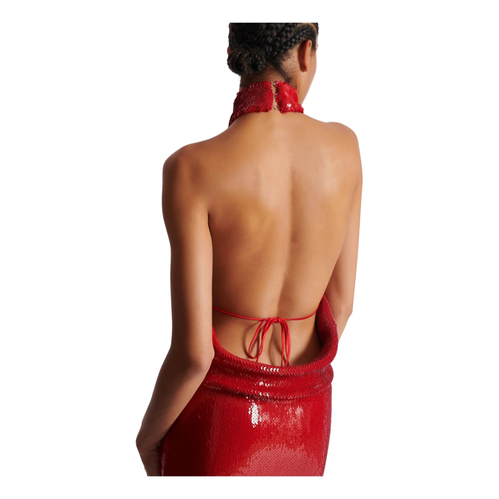 Balmain Lange pailletten halternek jurk Red Dames