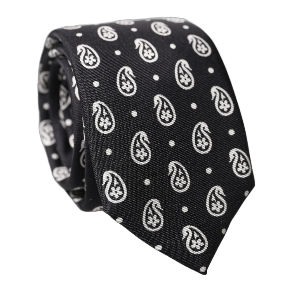 Dolce & Gabbana , Ties, Male, Black, One Size, Paisley Silk Adjustable Necktie