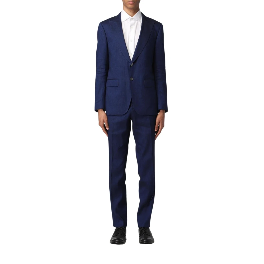 Hugo Mannelijk Blauw Kostuums Heren, L, Linnen, Linnen Pak Voor Heren